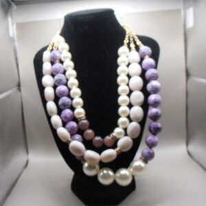 Talbots 26″ Adjustable Purple & Pearl Statement Necklace – Bold Beaded Fashion